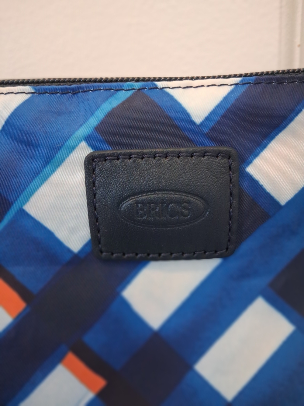 Bric's Blue Geometric Plaid Travel Tote with Matching Pouch - Picture 8 of 10
